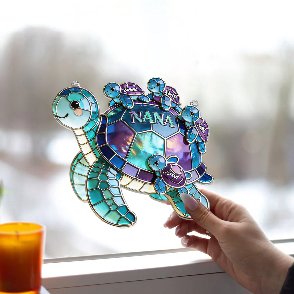 Nana Turtle - Personalized Grandma Window Hanging Suncatcher Ornament - Gift For Mom, Grandma - Image 4