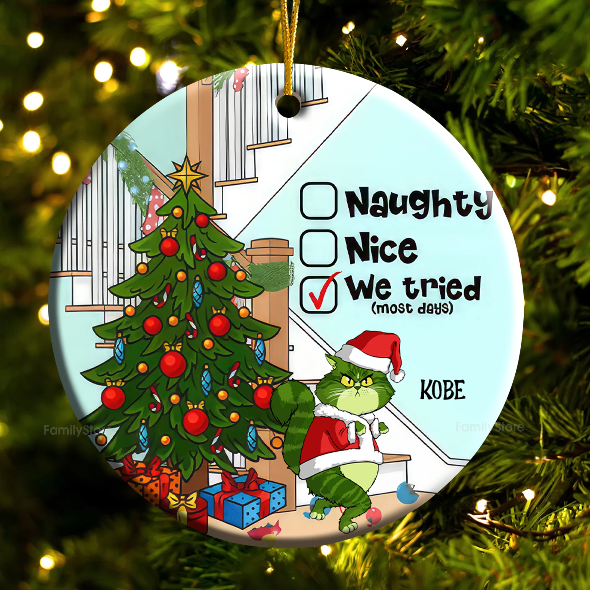 Naughty Nice I Tried (Most Days) Grinch Cats- Gift For Cat Lover, Pet Lovers - Personalized Ceramic Ornament - CL16 NH96 - Image 4