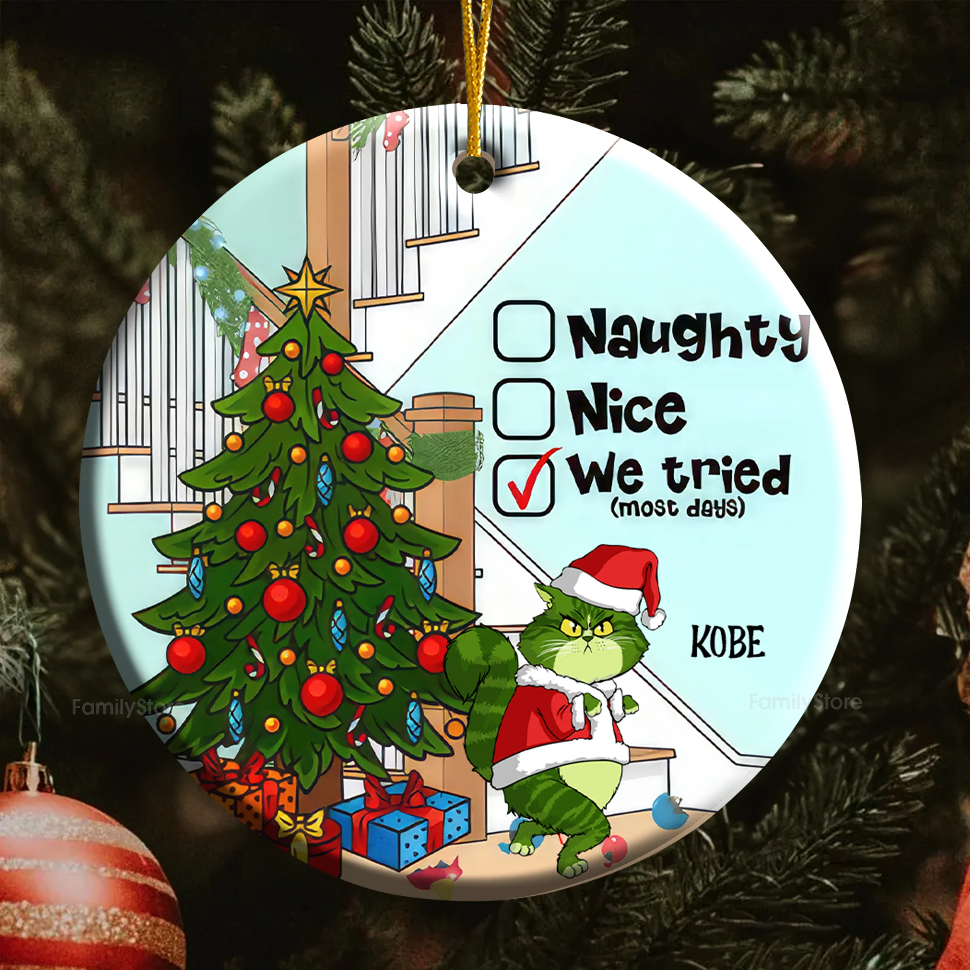 Naughty Nice I Tried (Most Days) Grinch Cats- Gift For Cat Lover, Pet Lovers - Personalized Ceramic Ornament - CL16 NH96 - Image 5