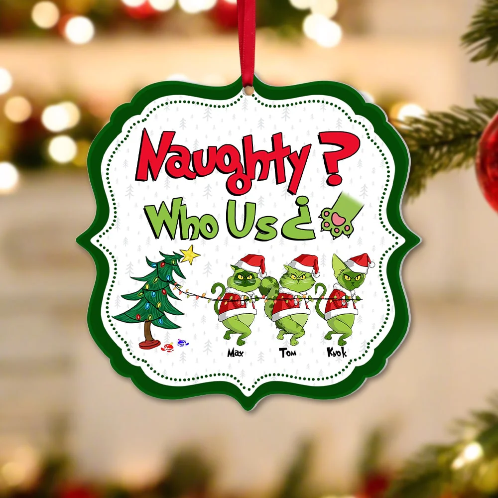 Naughty Who Us Grinch Cats- Gift For Cat Lover, Pet Lovers - Personalized Acrylic Ornament - CL16 - Image 2