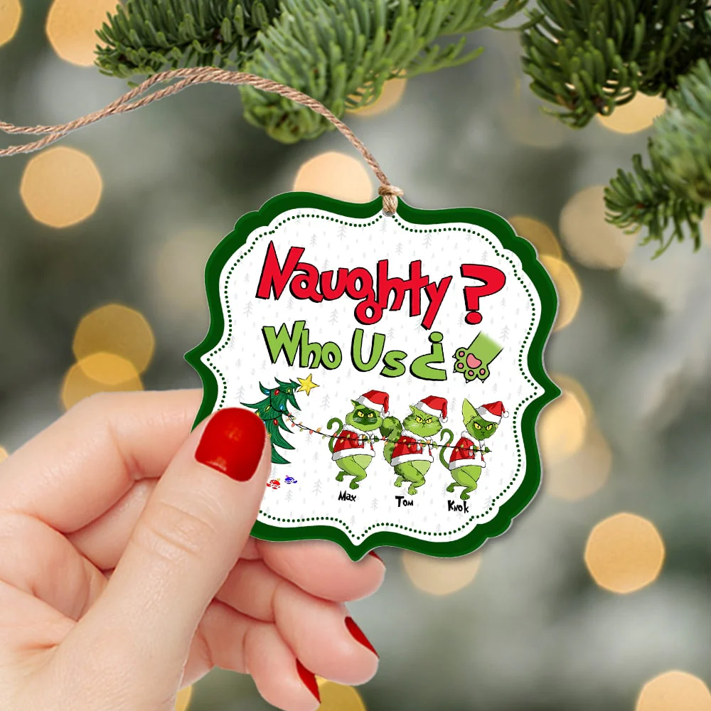 Naughty Who Us Grinch Cats- Gift For Cat Lover, Pet Lovers - Personalized Acrylic Ornament - CL16 - Image 3