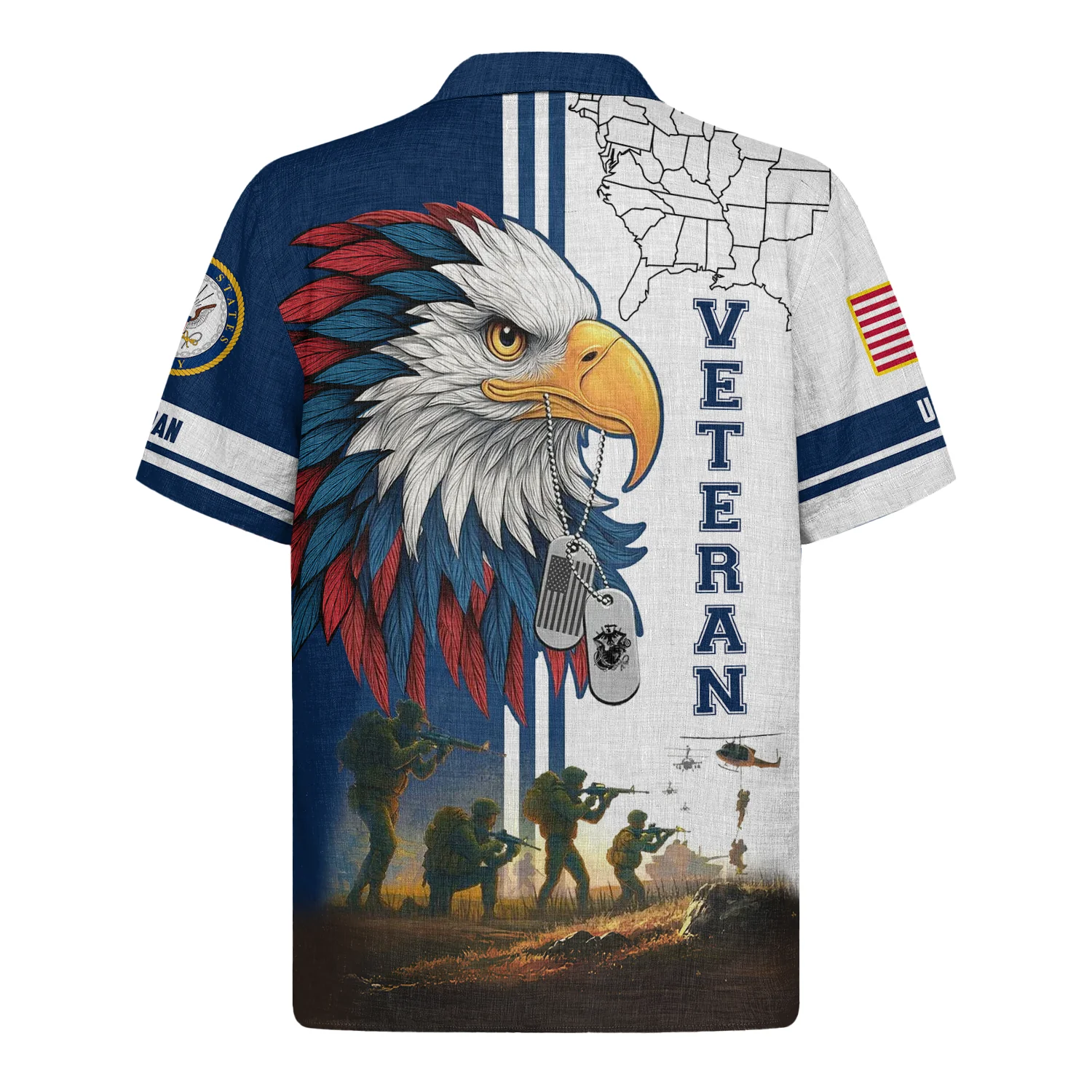 Navy Bald Eagle Military - Hawaiian Shirt - Patriotic Gift For Veterans | HN02 - Image 2