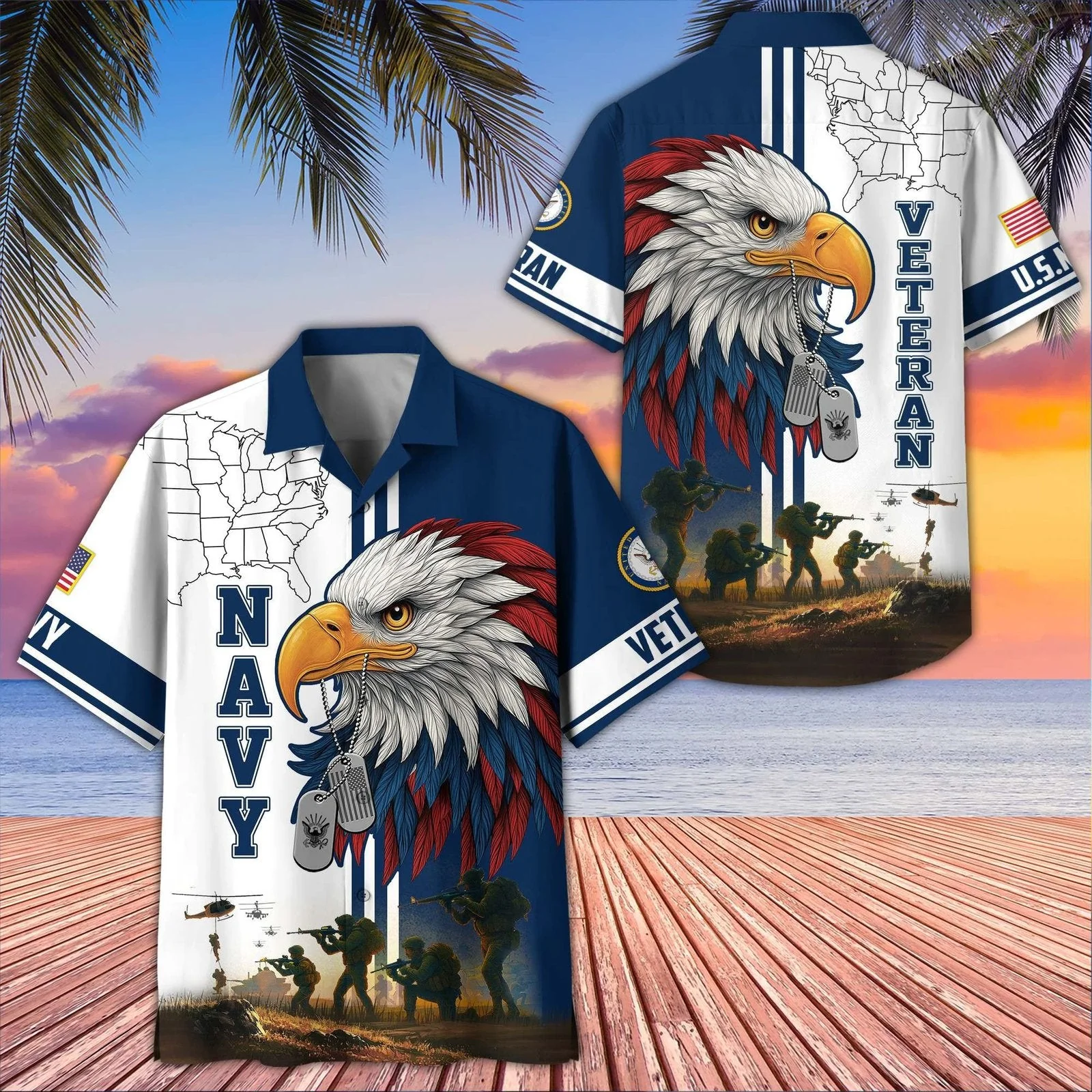 Navy Bald Eagle Military - Hawaiian Shirt - Patriotic Gift For Veterans | HN02 - Image 5