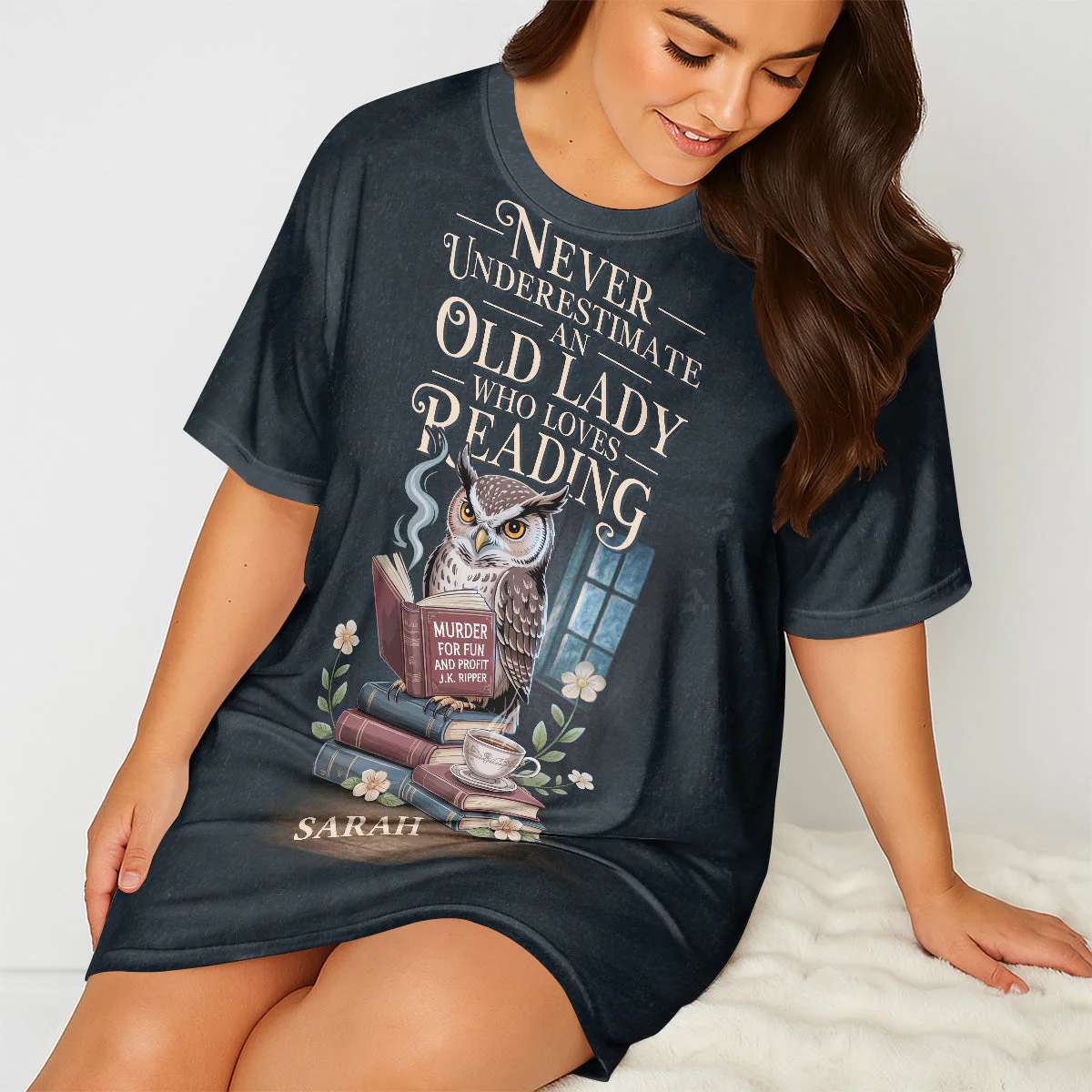 Never Underestimate An Old Lady Who Loves Reading - Personalized Sleep Tee - Image 3