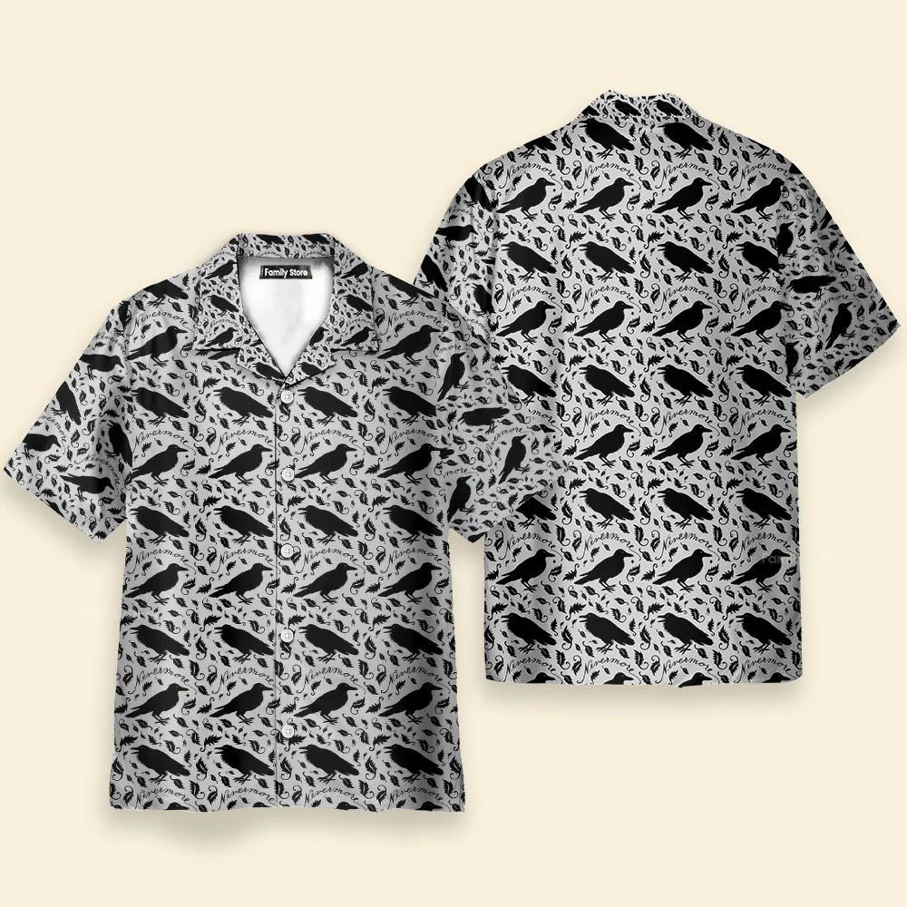 Nevermore The Raven Edgar Allan Poe Pattern Hawaiian Shirt - Image 2