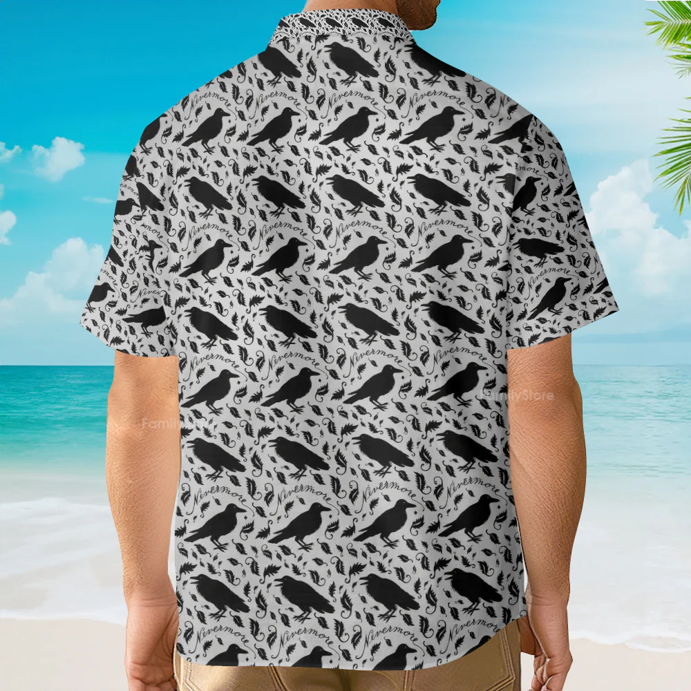 Nevermore The Raven Edgar Allan Poe Pattern Hawaiian Shirt - Image 3