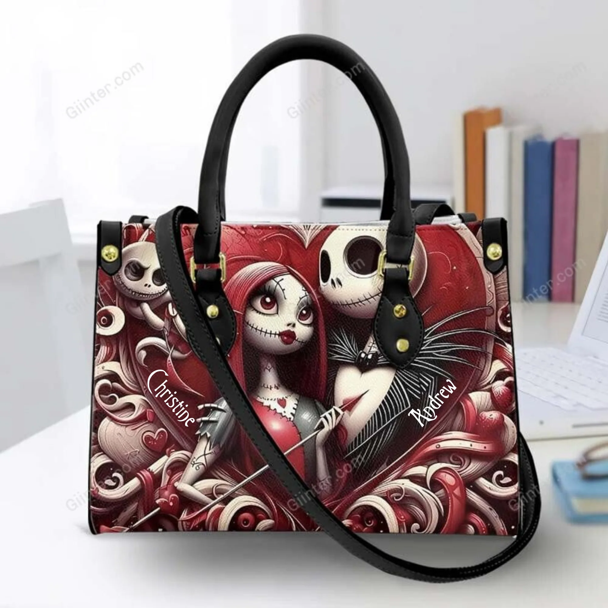 Gothic Skeleton Couple Nibc - Personalized Leather Bag Free Wallet Deal NL122 - Image 3