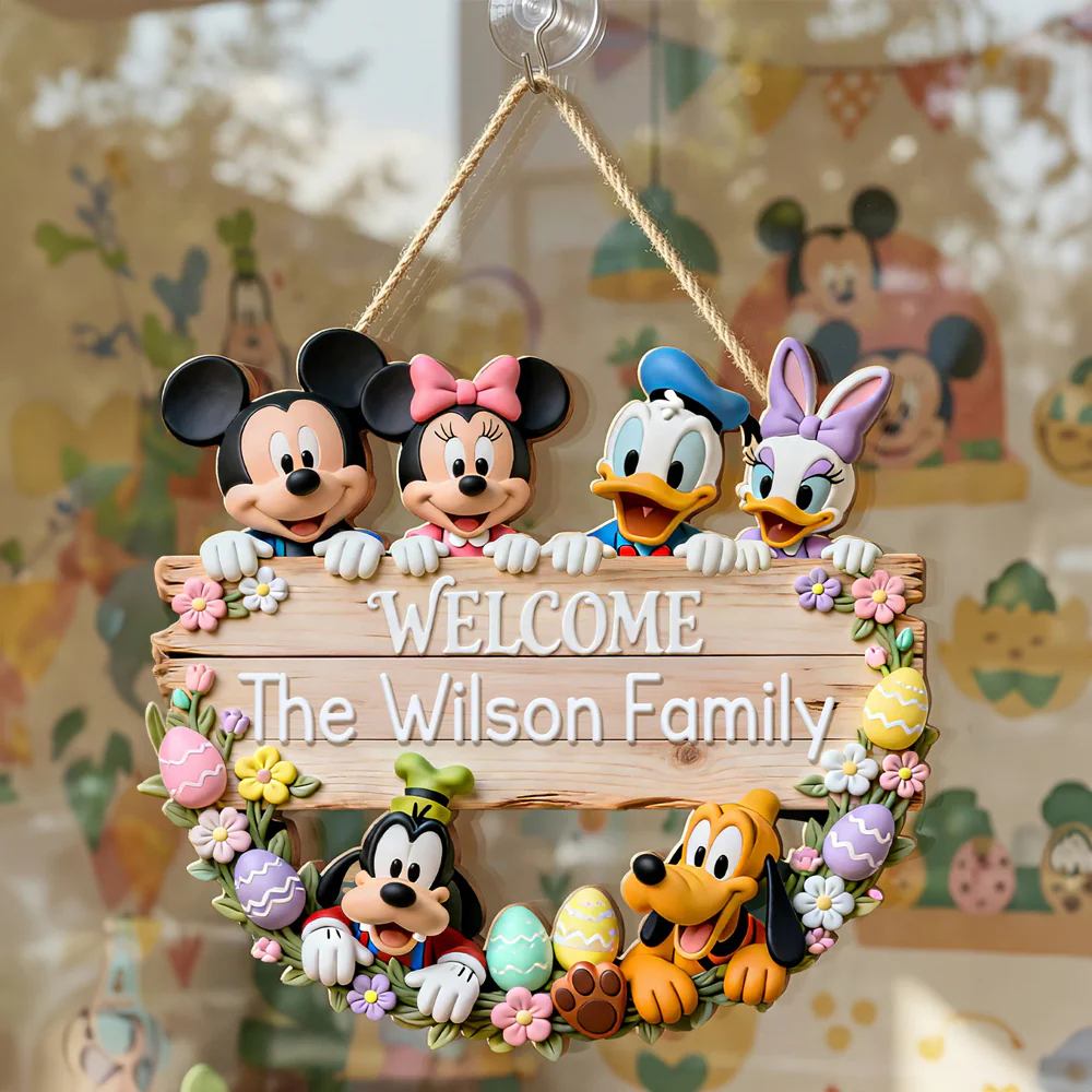 MkMo Magic Mouse Welcome To Our Family - Personalized Custom Shaped Wood Sign - Gift For Family, Easter's Day, Movie Fans NL122 - Image 2