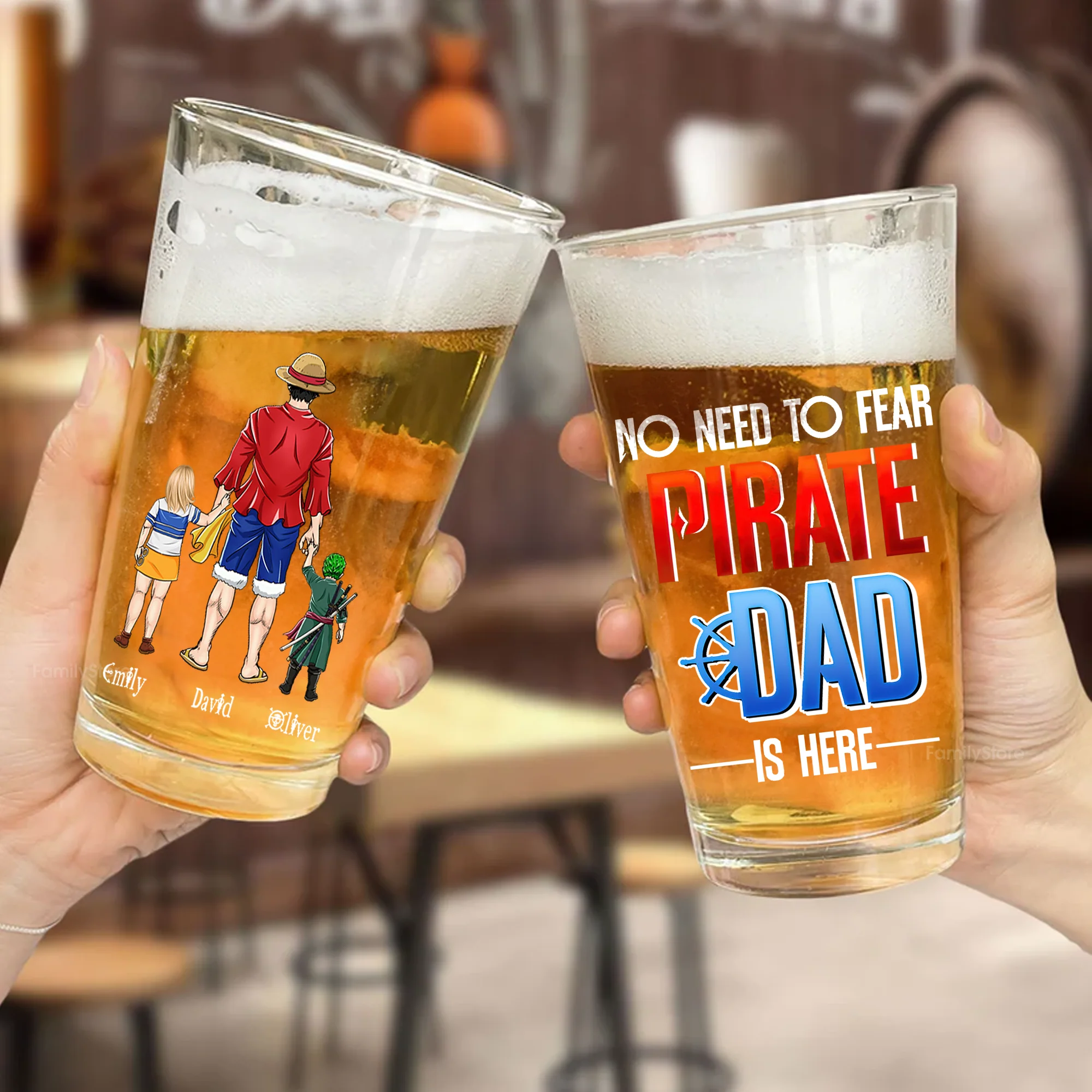 OnPi Pirate Adventure No Need To Fear Pirate Dad Is Here - Personalized Beer Glass - Gift for Dad, Grandpa, Husband - Image 2