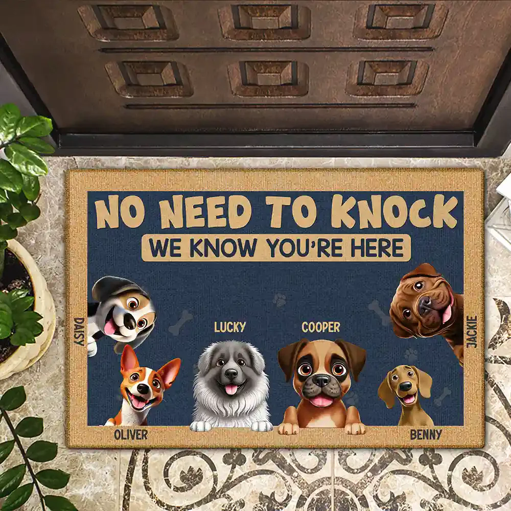 No Need To Knock I Know You Are Here Cartoon Dogs - Personalized Door Mat - Gift For Dog Lovers | CLP16 NA94 - Image 2