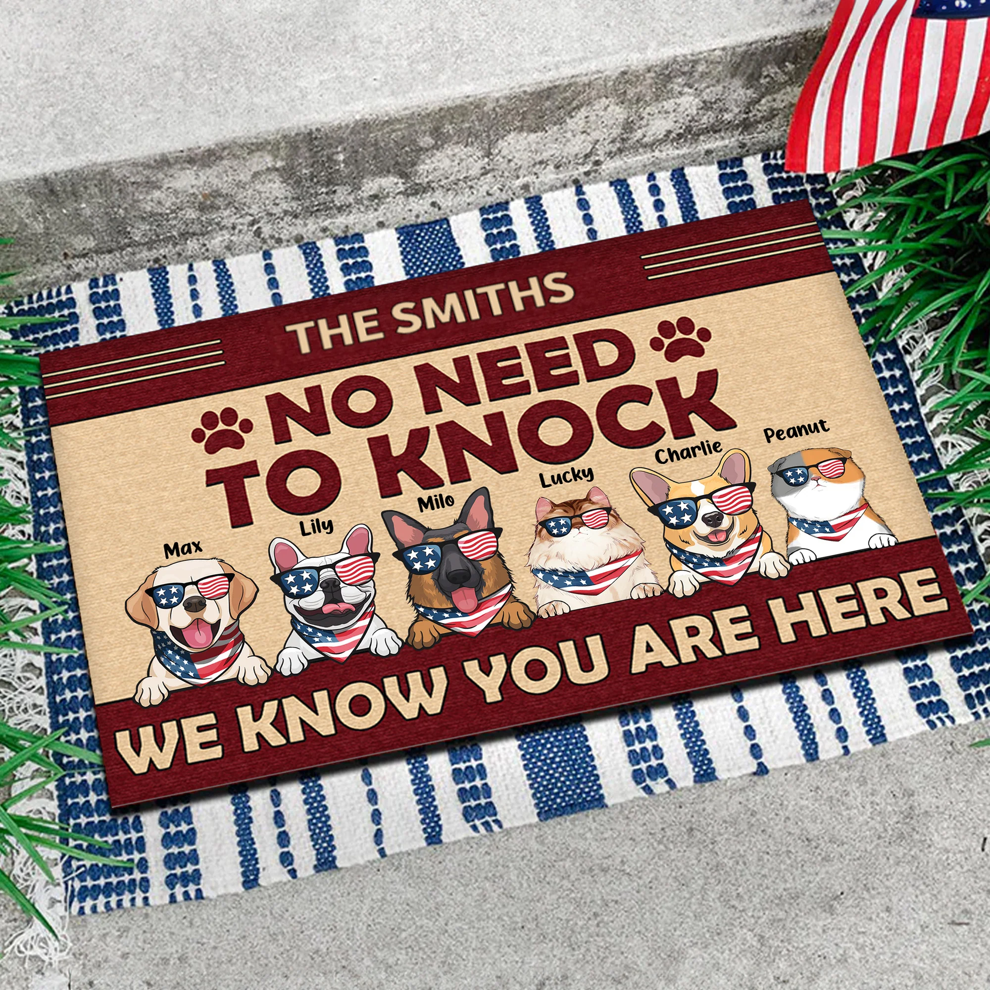 No Need To Knock We Know You Are Here Red Version - Gift For Pet Lovers - Personalized Door Mat - Image 3