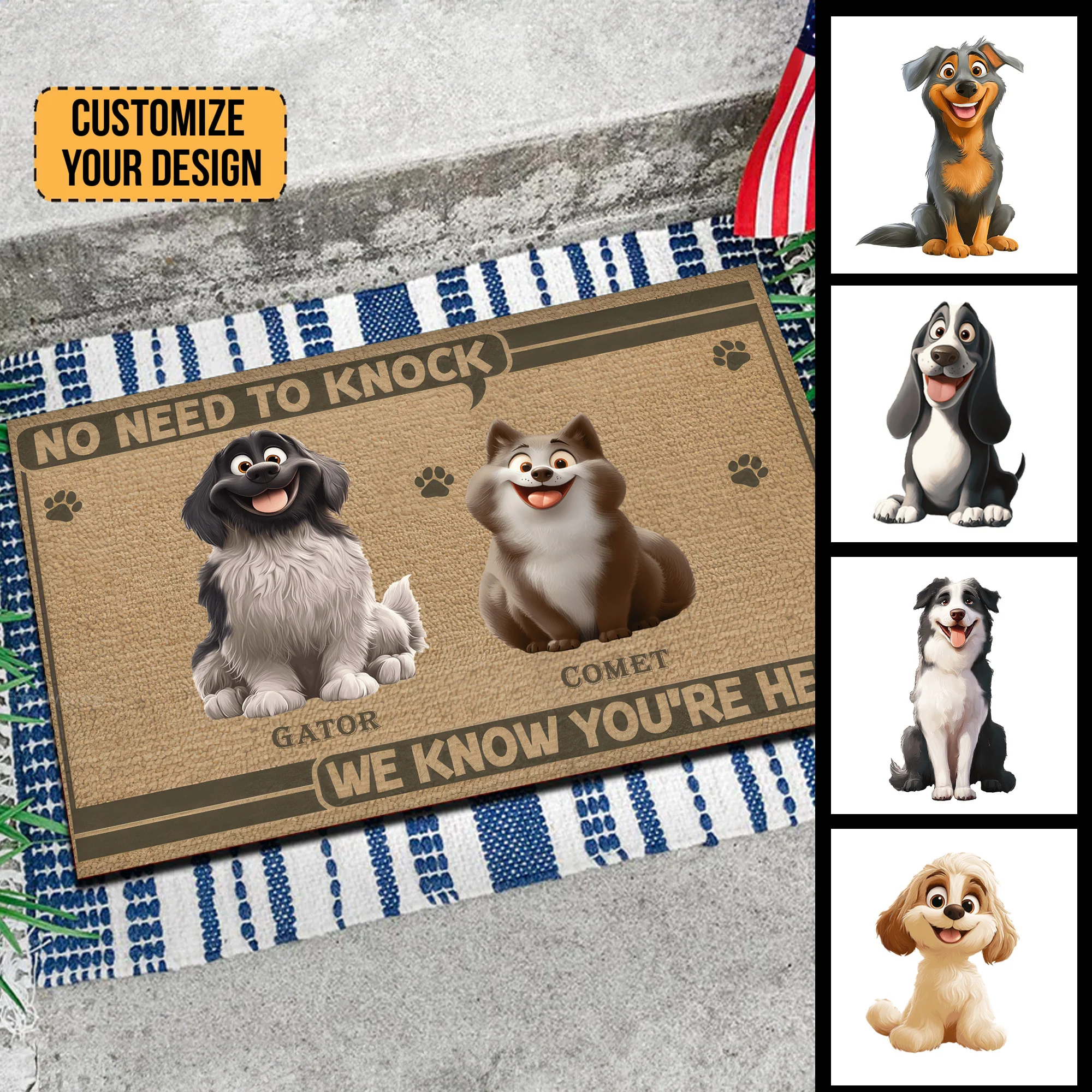 No Need To Knock We Know You're Here Caroon Dog - Personalized Doormat - Gift for Pet Owners, Pet Lovers, Dog Mom, Dog Dad | CLP15 NH96