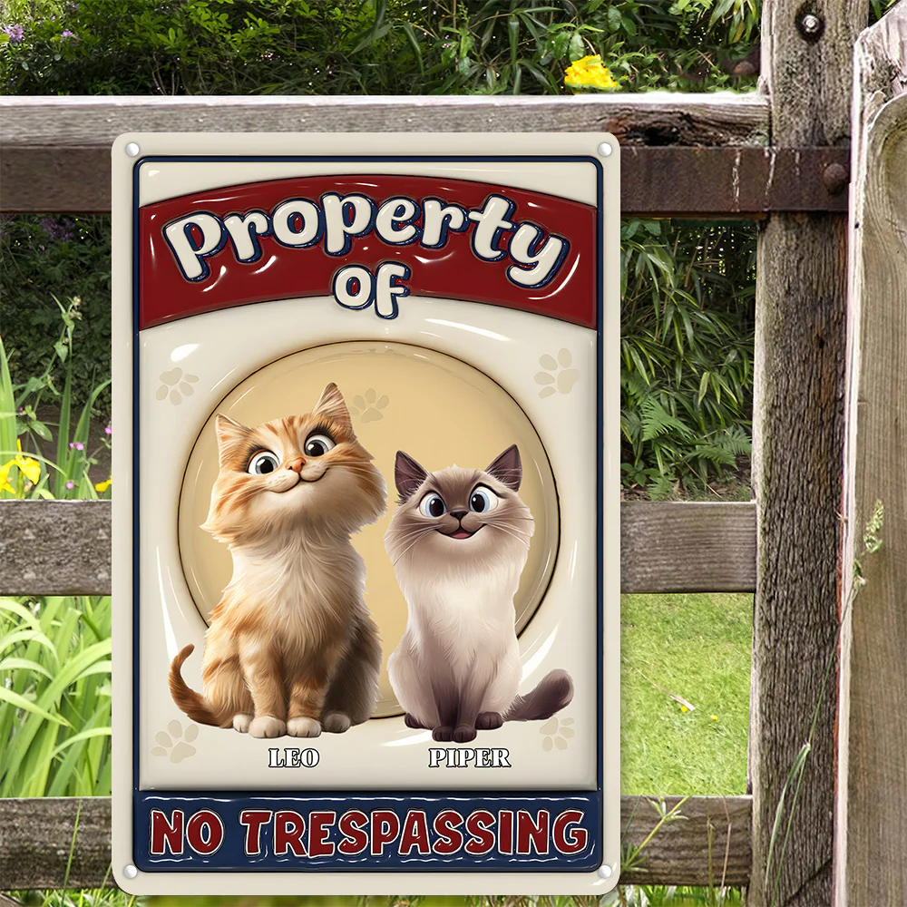 No Trespassing Cartoon Cat Version - Personalized 3D Inflated Effect Metal Sign - Gift For Cat Lovers | CLP15 NA94 - Image 2