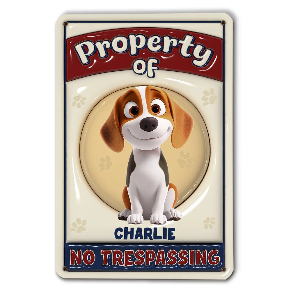 No Trespassing Property Of My Cartoon Dog - Personalized 3D Inflated Effect Metal Sign - Gift For Dog Lovers | CLP15 NA94