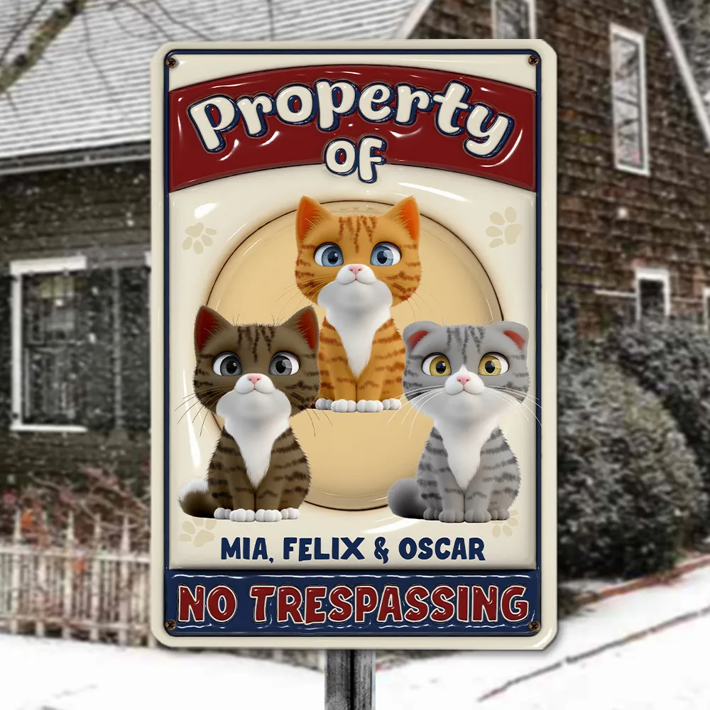 No Trespassing Version Cartoon Cat - Personalized 3D Inflated Effect Metal Sign - Gift For Cat Lovers | CLP15 NA94 - Image 2