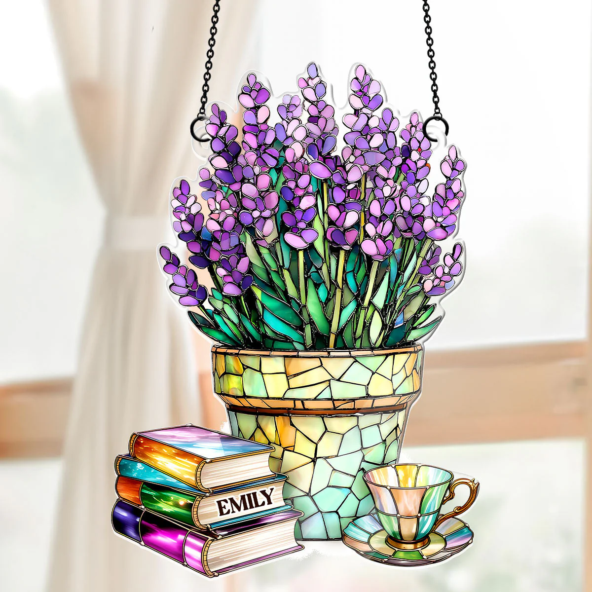 Nostalgic Lavenders, Books, And Tea - Personalized Acrylic Suncatcher - Image 6