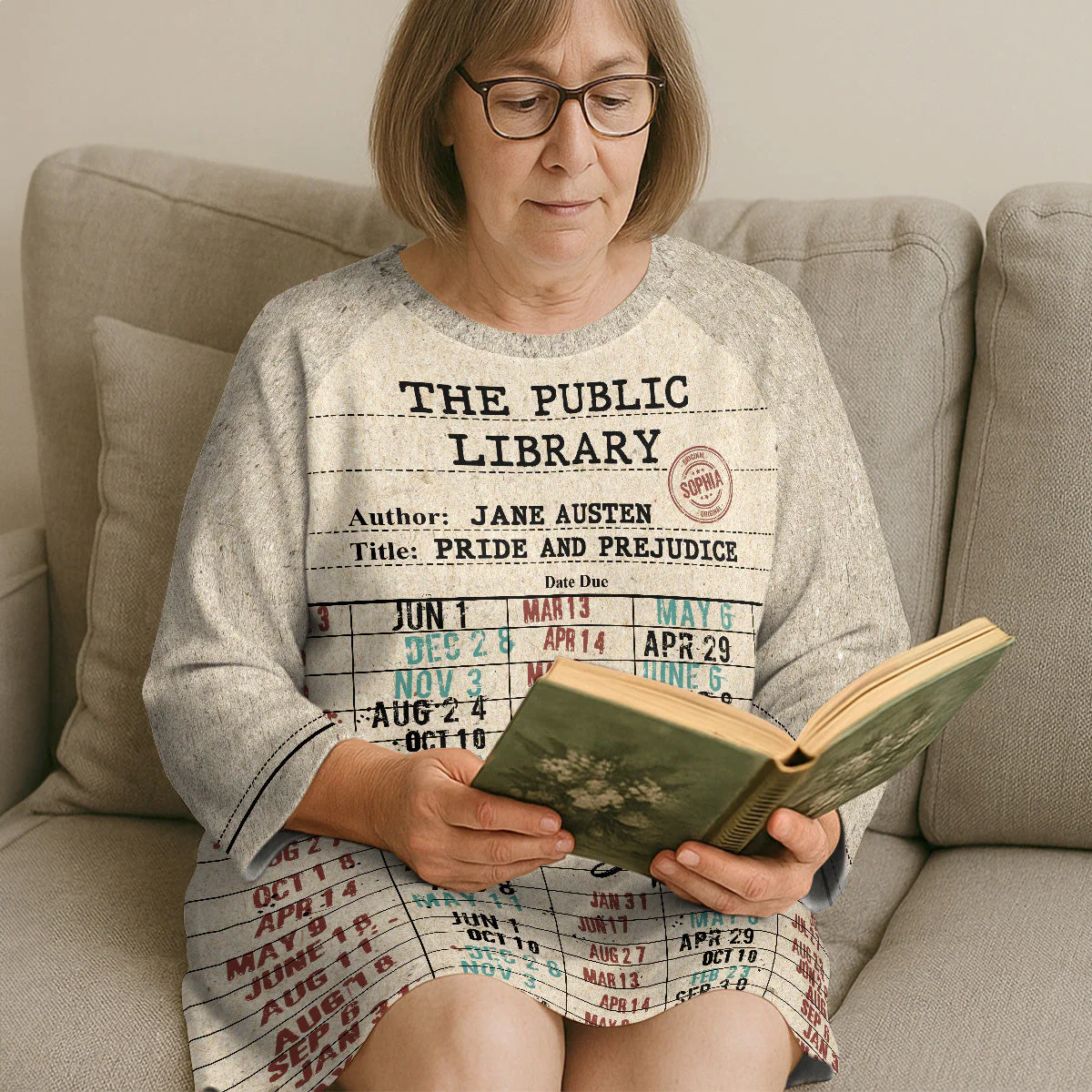 Nostalgic Library Card Due Date Stamp - Personalized Sleep Tee - Image 2