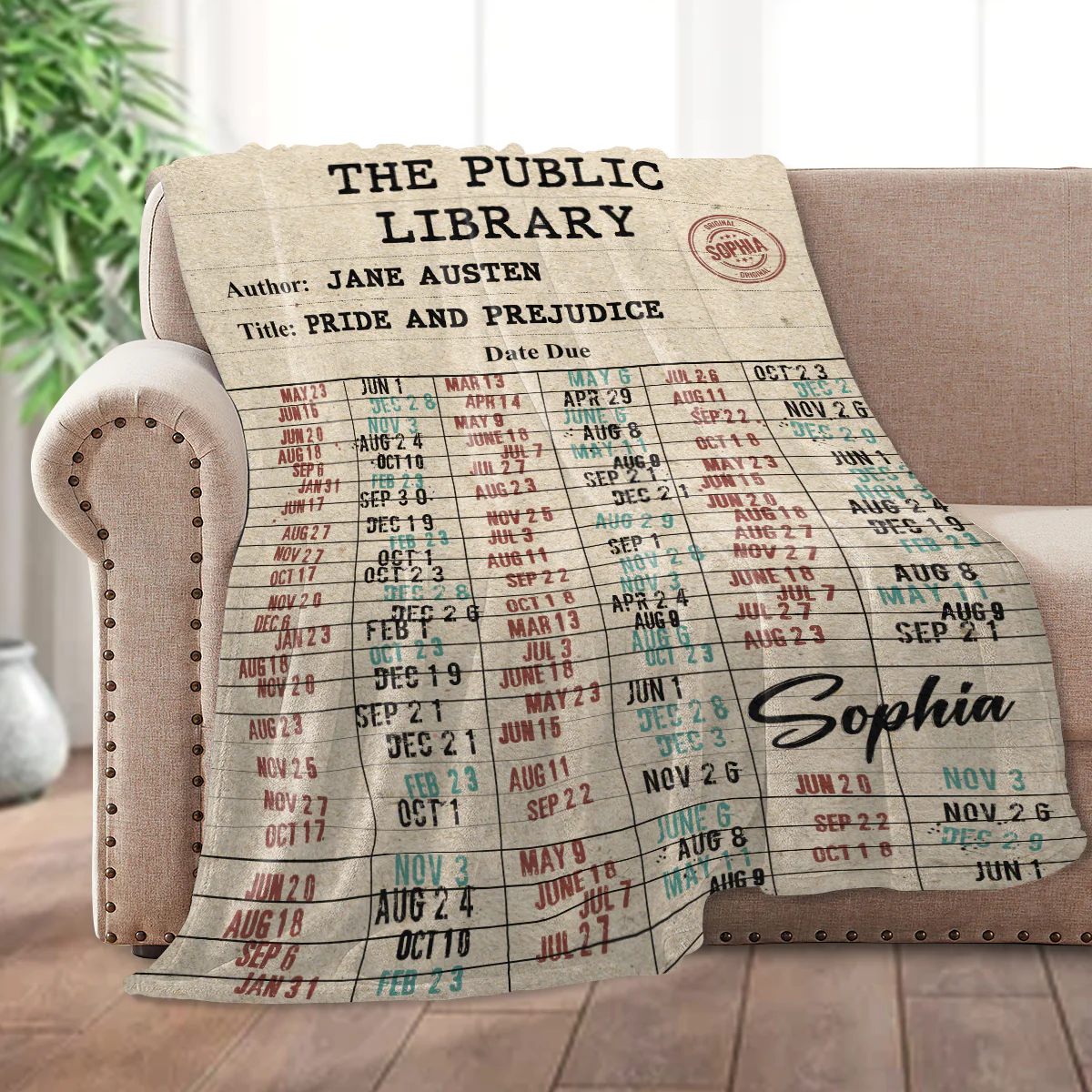 Nostalgic Library Due Date Card - Personalized Blanket - Gift For Reader, Book Lover | HH01 - Image 2