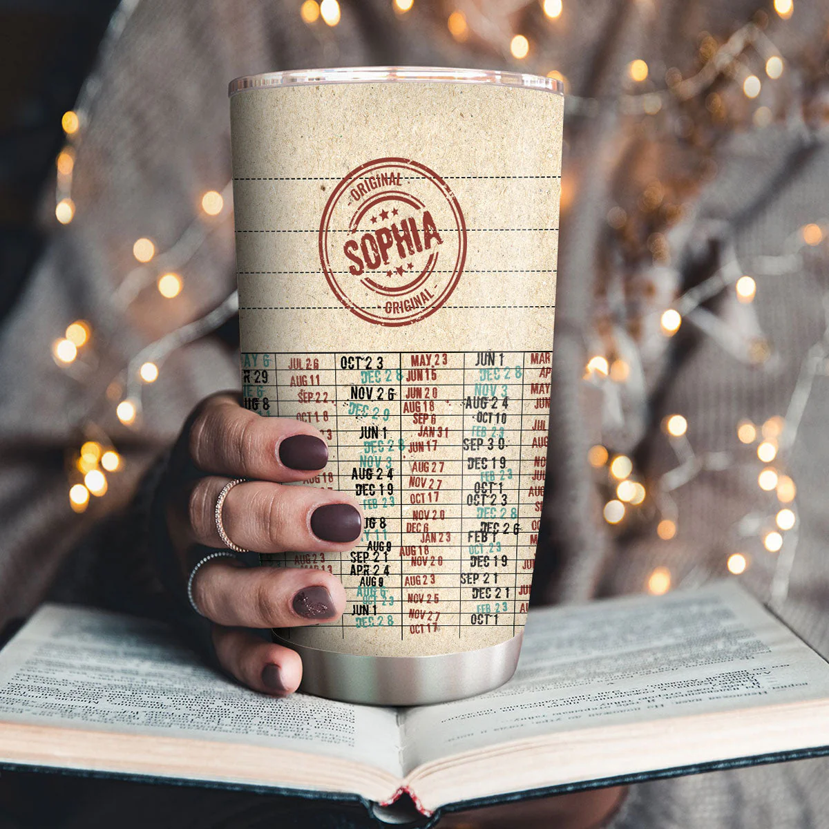 Nostalgic Library Due Date Card - Personalized Stainless Steel Tumbler - Gift For Reader, Book Lover |HH01 - Image 3
