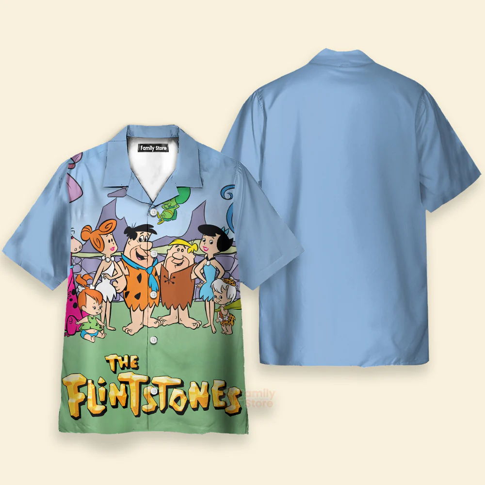 Nostalgic Movie The Flintstones Printing Short Sleeve Aloha Hawaiian Shirt - Image 2