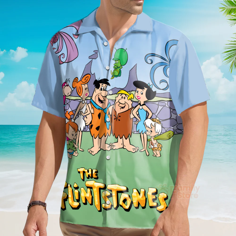 Nostalgic Movie The Flintstones Printing Short Sleeve Aloha Hawaiian Shirt - Image 3