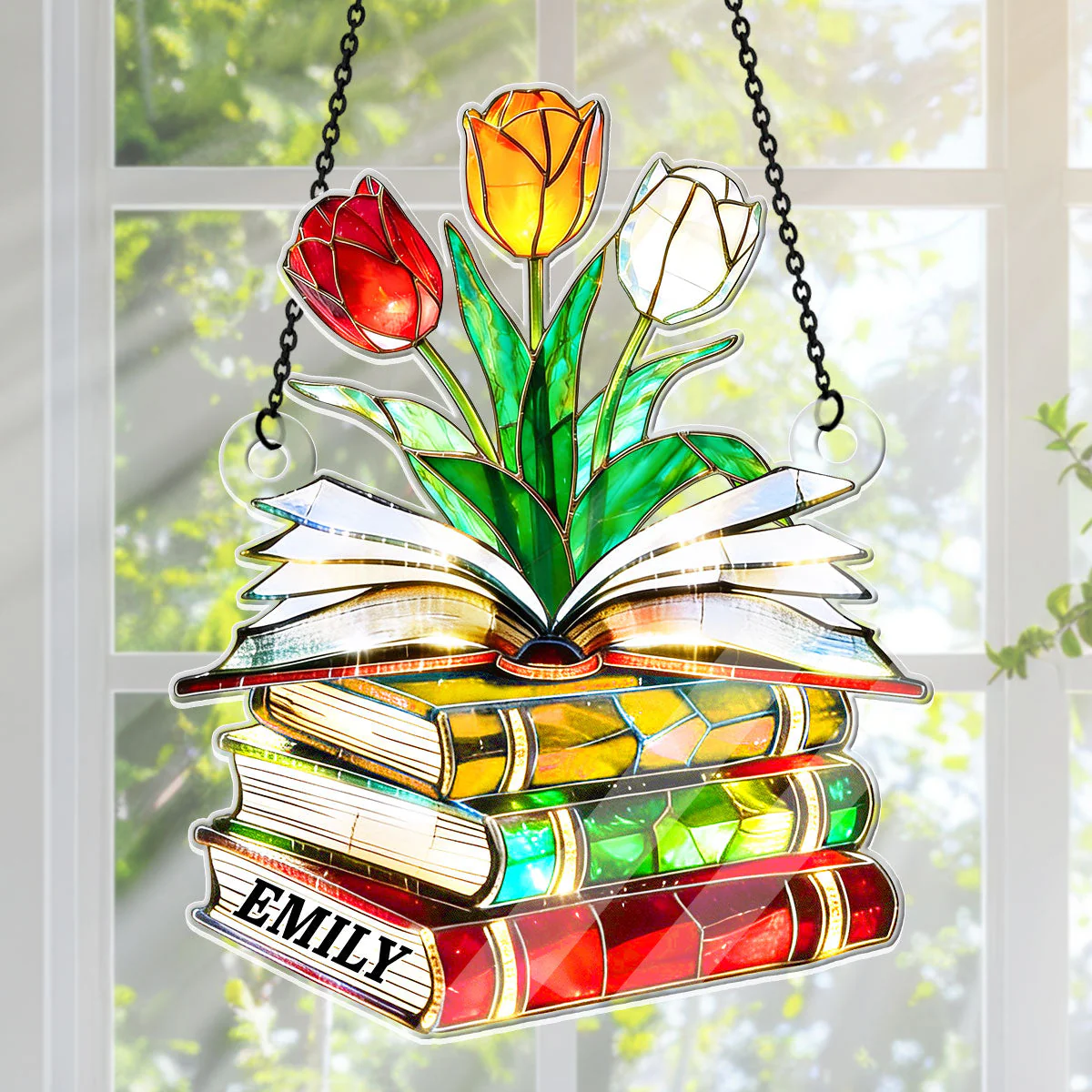 Nostalgic Tulips Book Lover - Personalized Acrylic Suncatcher - Gift For Her, Book Lovers HH01