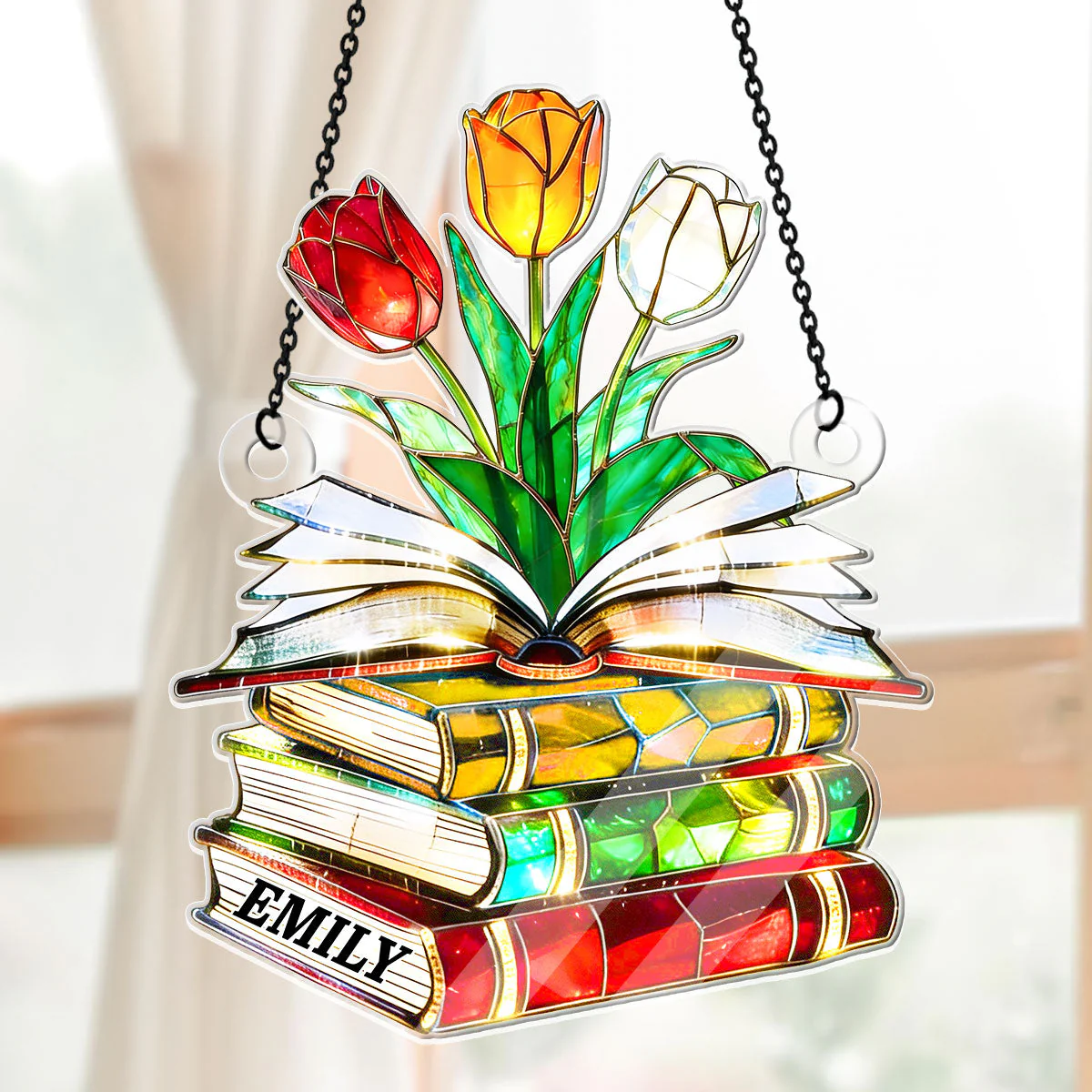 Nostalgic Tulips Book Lover - Personalized Acrylic Suncatcher - Gift For Her, Book Lovers HH01 - Image 5
