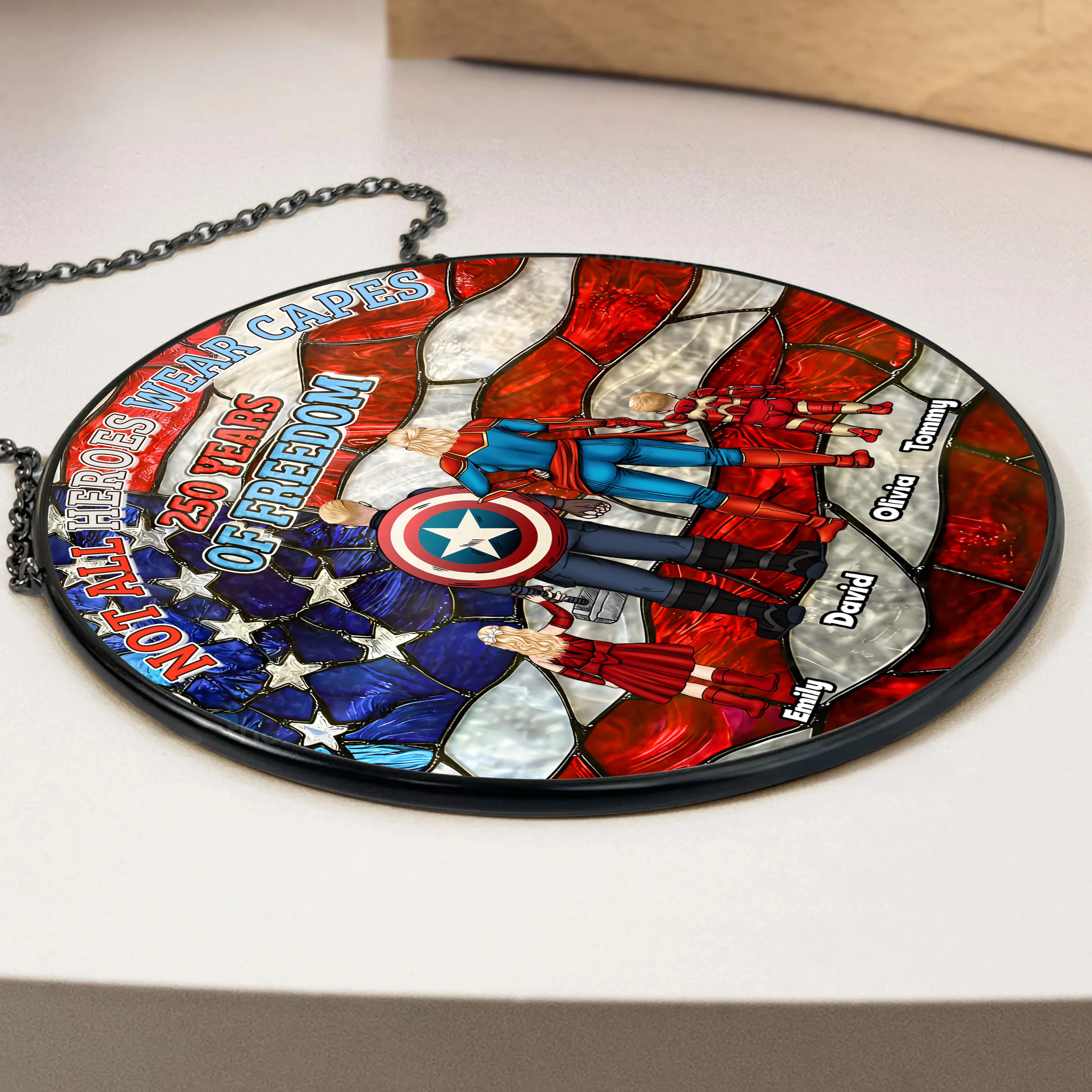 Not All Heroes Wear Capes - Personalized Stained Glass Window Hanging Suncatcher - Patriotic Gift For Family - Image 3