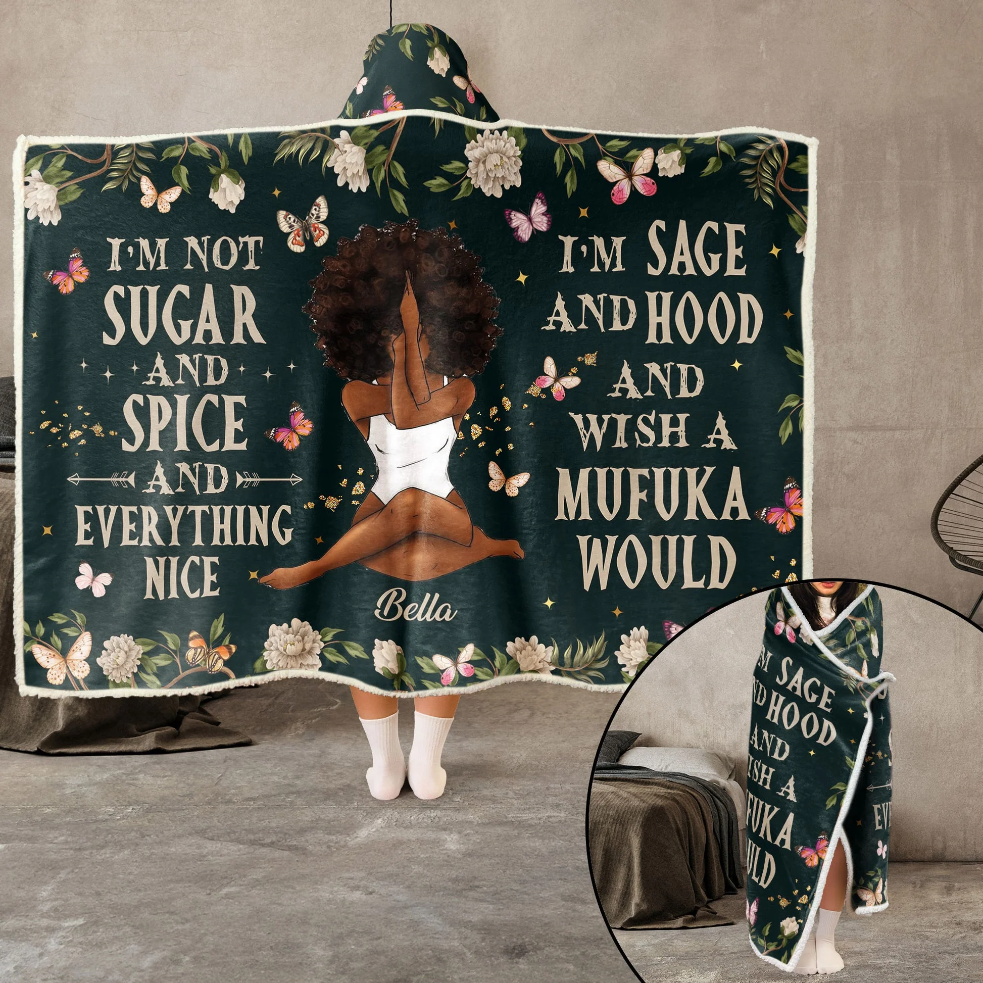 Not Nice, I'm Sage & Hood  - Personalized Wearable Hooded Blanket - Gift For Giftfriend, Bestie, Wife, For Me Gift | CLGOD02 NA94 - Image 3