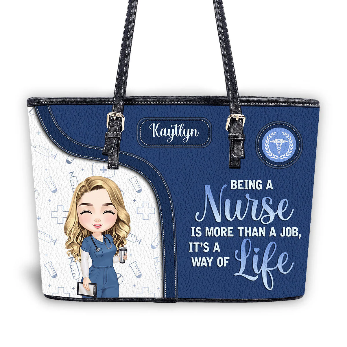 Nurse Job Is A Way Of Life - Personalized Leather Tote Bag - Gift For Nurse | NR4 HH01 - Image 2