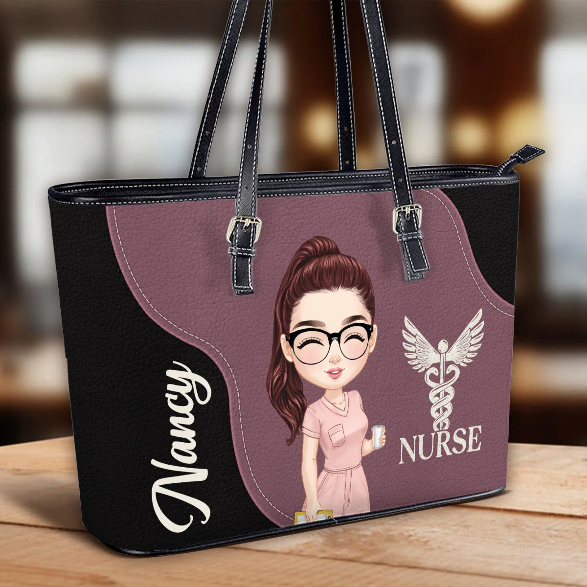 Nurse With Love - Personalized Leather Tote Bag - Gift For Nurse | NR4 HH01 - Image 2