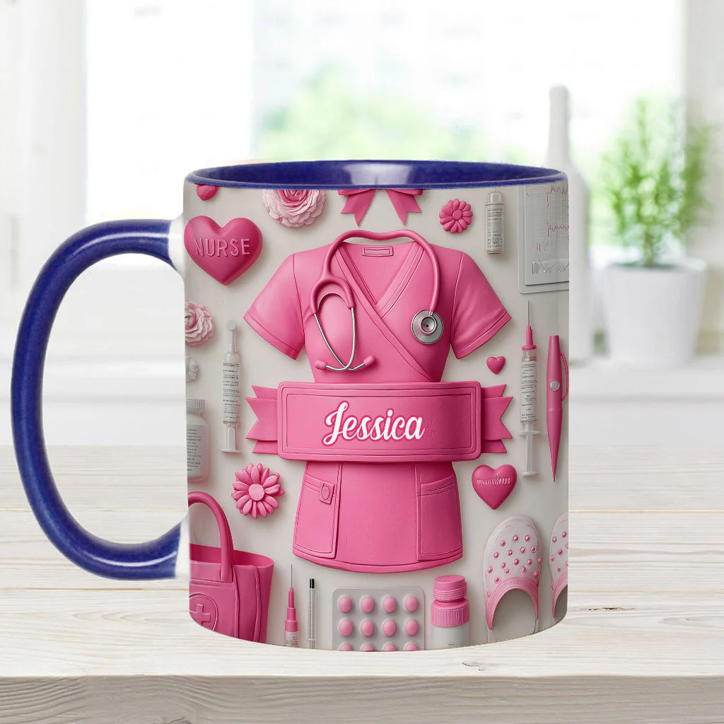 Nursing Is A Work Of Heart - Personalized Accent Mug - Gift For Nurse - Image 10