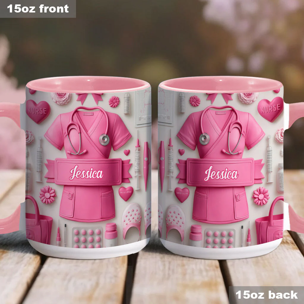 Nursing Is A Work Of Heart - Personalized Accent Mug - Gift For Nurse - Image 2