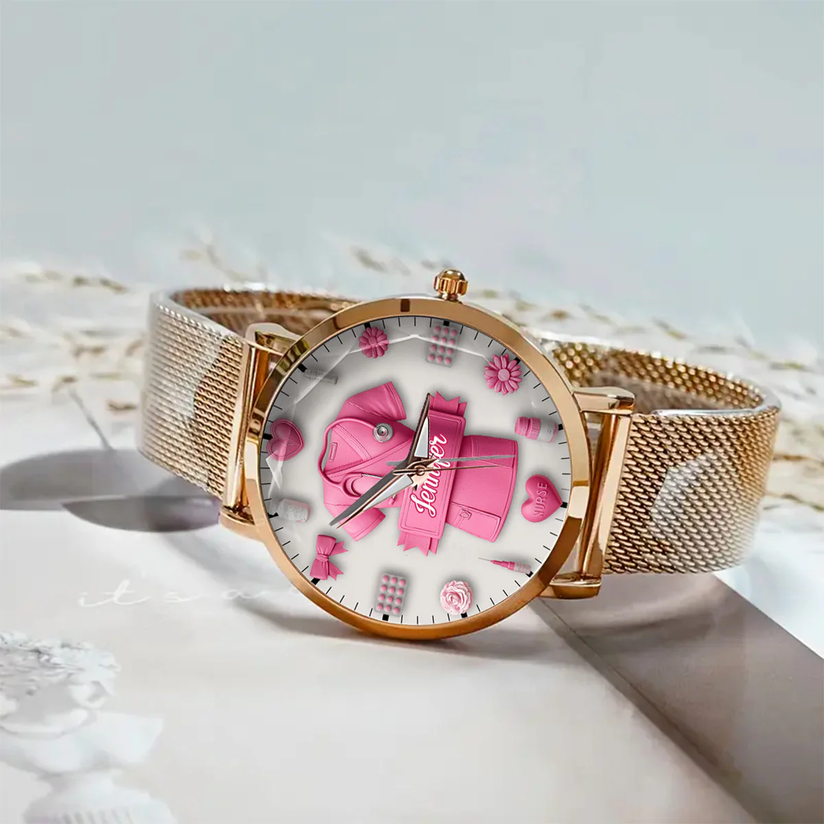 Nursing Is A Work Of Heart - Personalized Women Hand Watch - Gift For Nurse - Image 3