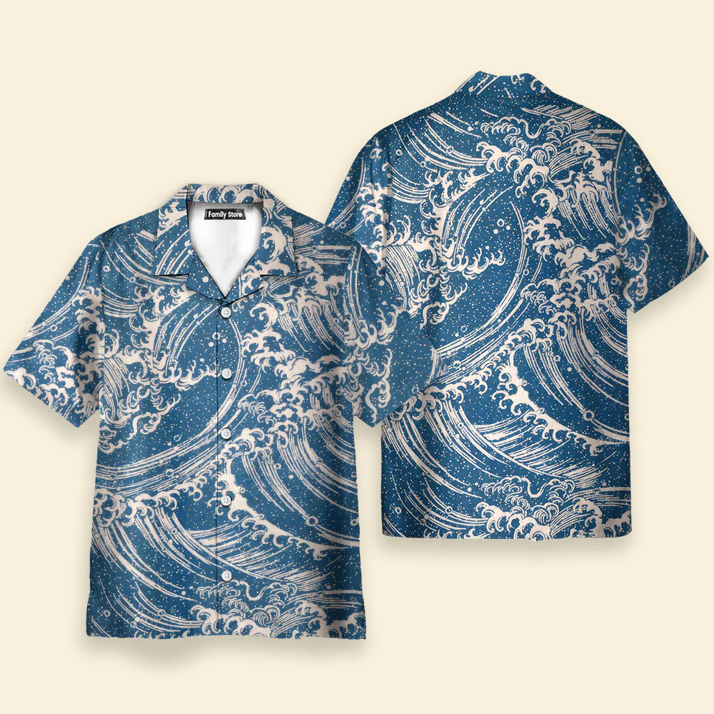 Ocean Great Waves Japanese Style - Hawaiian Shirt - Image 2