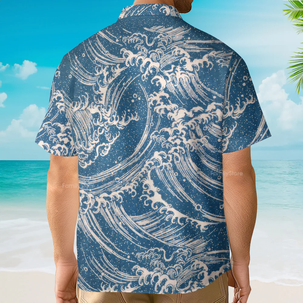 Ocean Great Waves Japanese Style - Hawaiian Shirt - Image 3