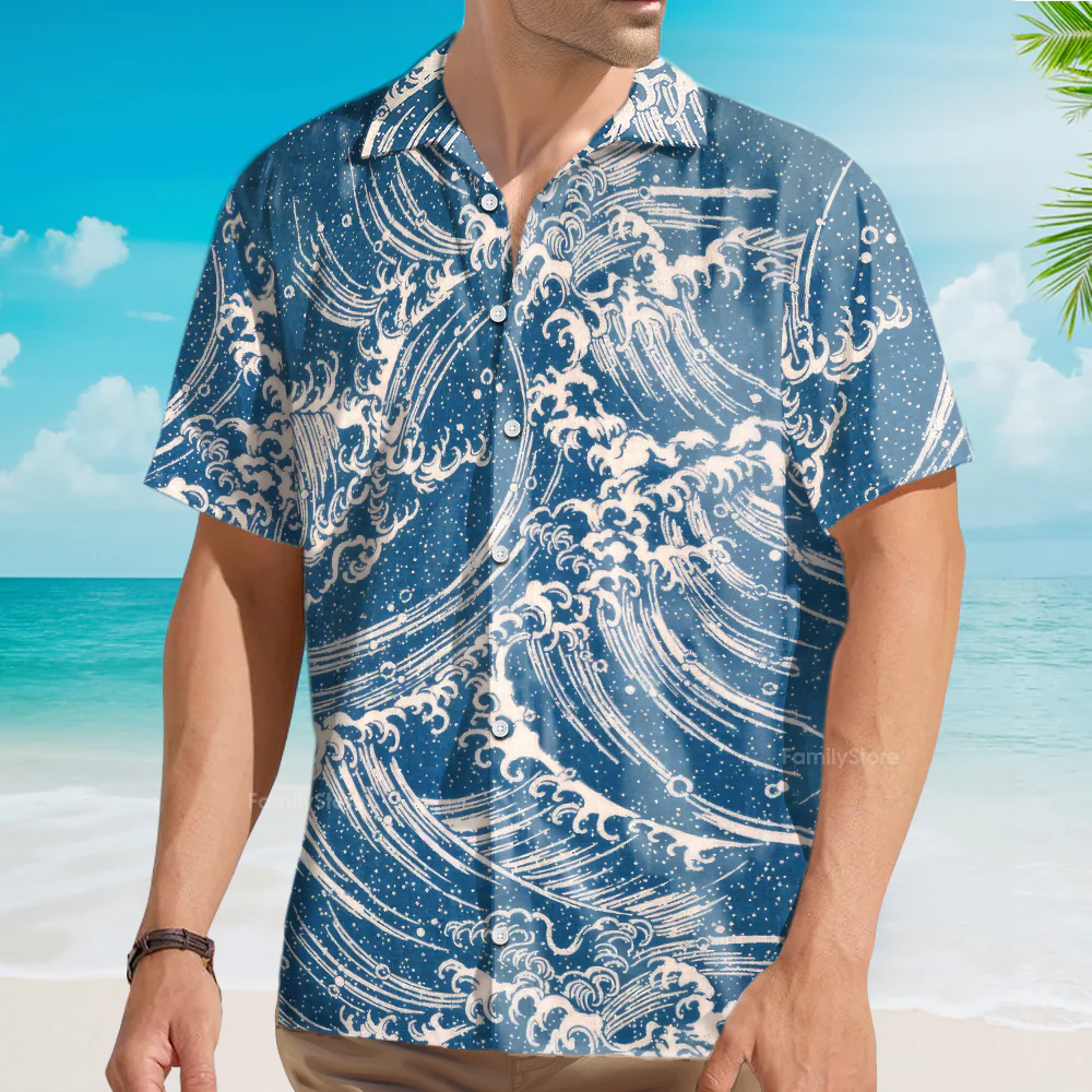 Ocean Great Waves Japanese Style - Hawaiian Shirt - Image 4