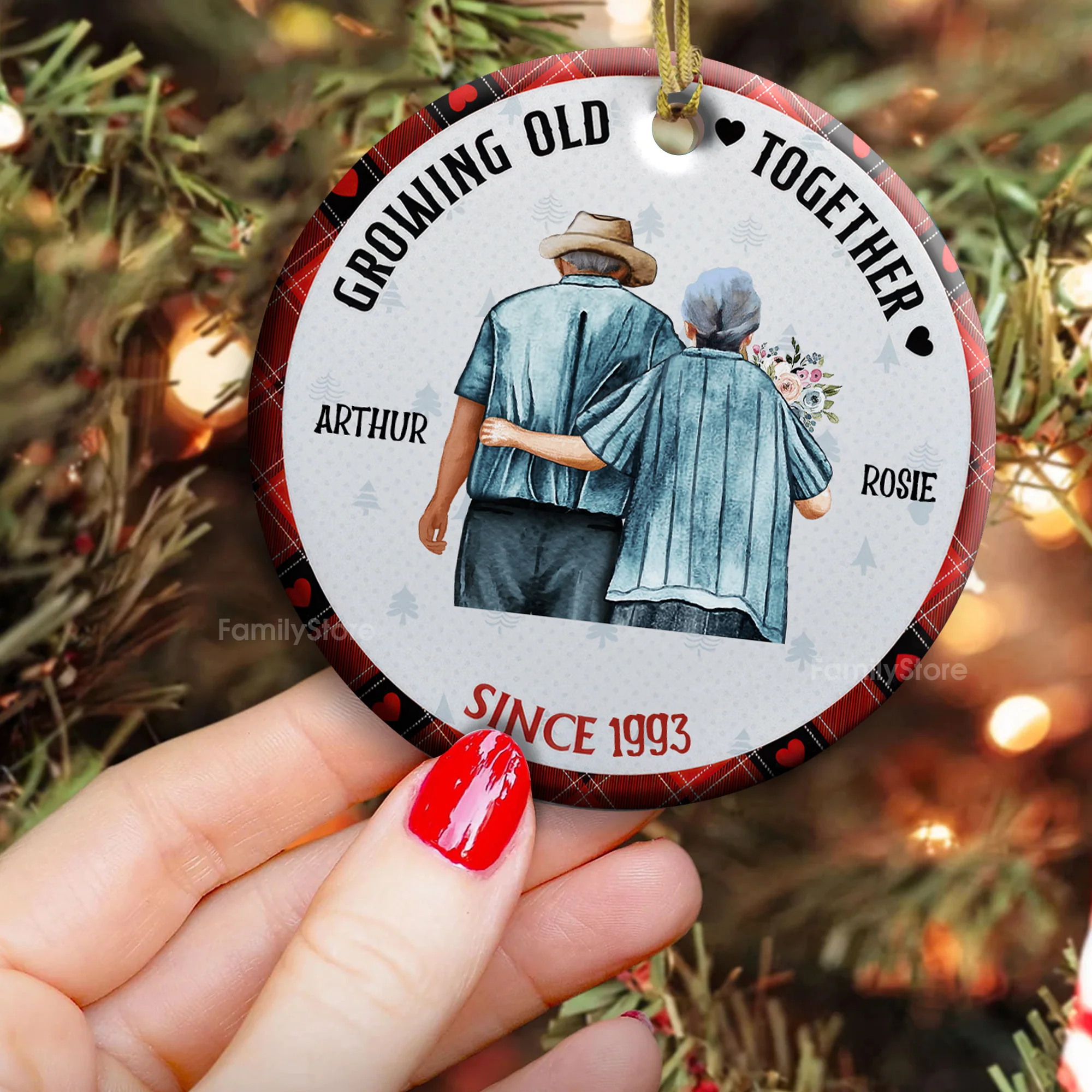 Old Couple Growing Old Together - Gift For Couples - Personalized Ceramic Ornament - CL29 NH96 - Image 3
