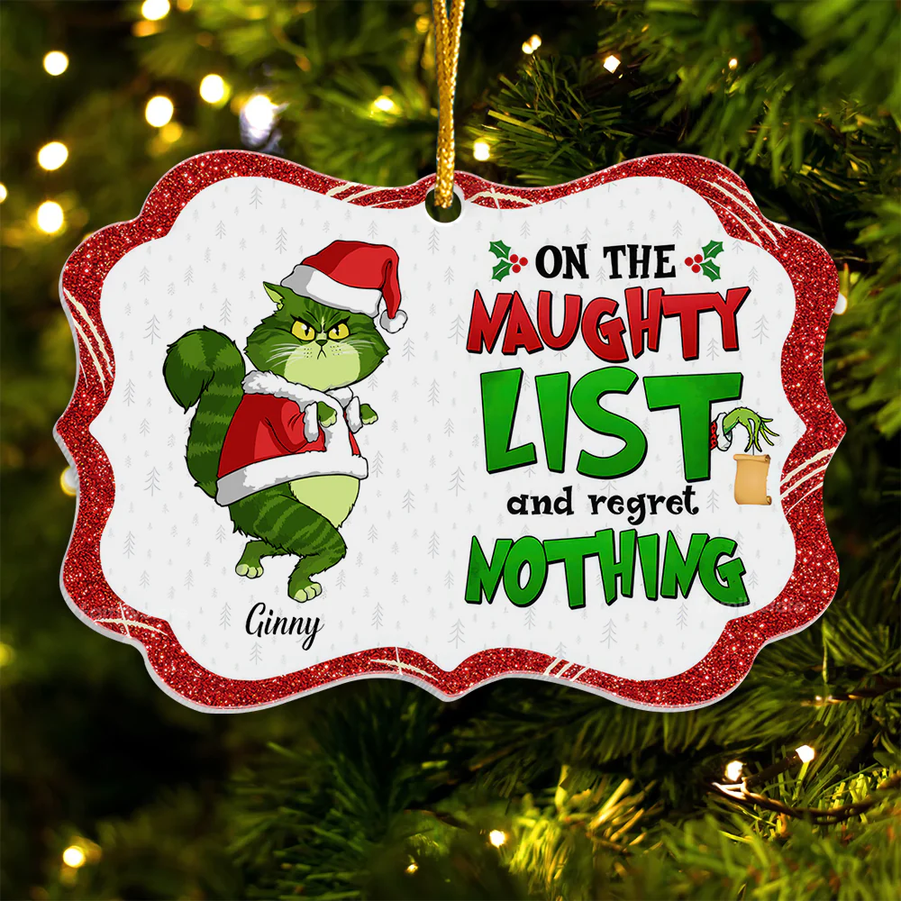 On The Maughty List And Regret Nothing Grinch Cats- Gift For Cat Lover, Pet Lovers - Personalized Acrylic Ornament - CL16 NH96 - Image 5
