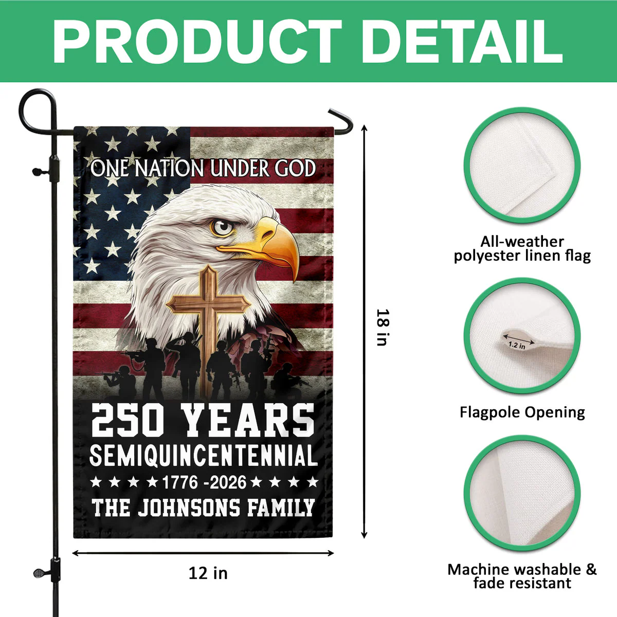One Nation Under God 1776 2026 Semiquincentennial 250 Years - Personalized Flag - Patriotic Gift For Family HN02 - Image 8