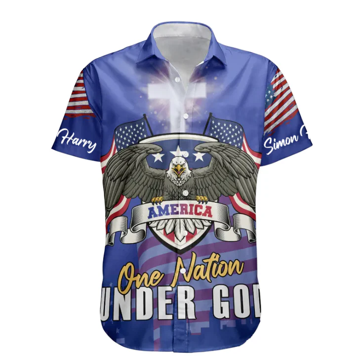 One Nation Under God Christian 4th Of July - Personalized Hawaiian Shirt - Image 3