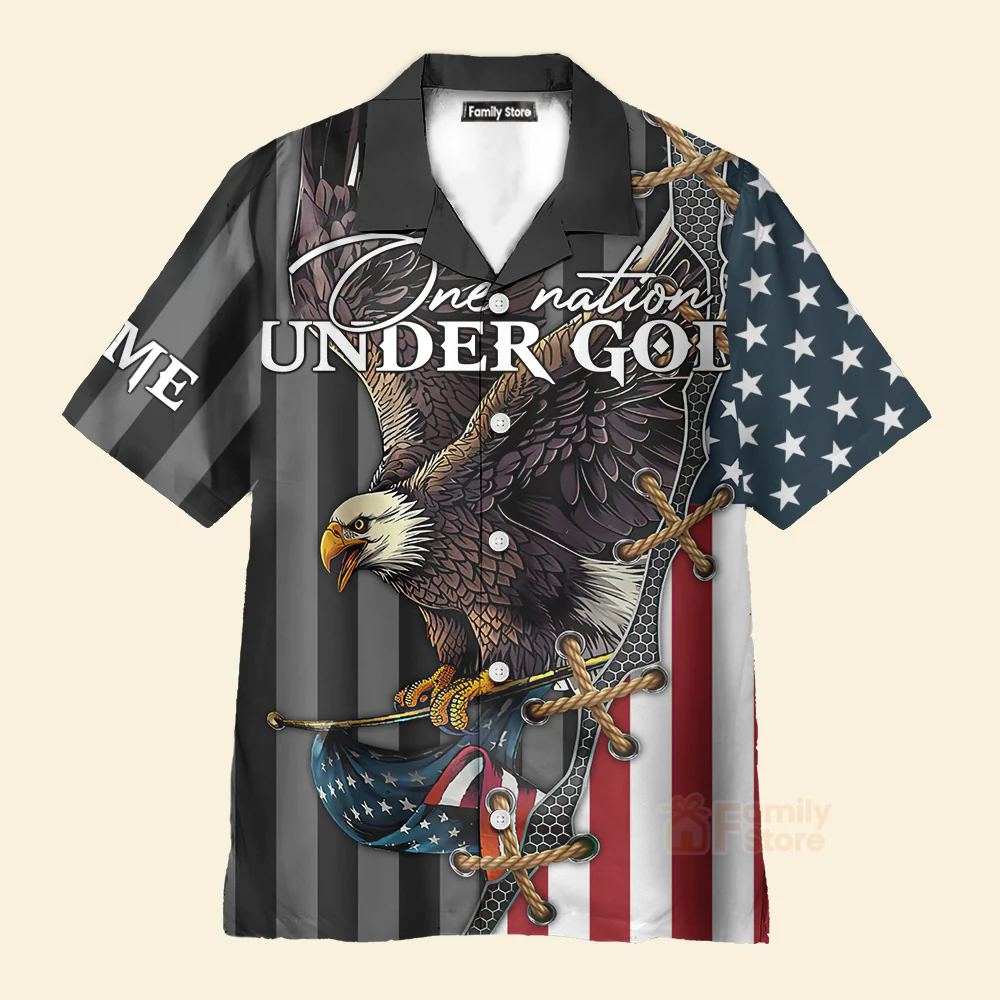 Custom Name One Nation Under God Jesus Christian 4 Of July - Personalized Hawaiian Shirt