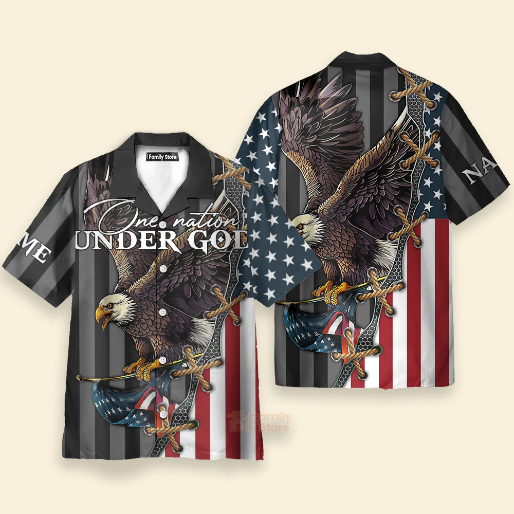 Custom Name One Nation Under God Jesus Christian 4 Of July - Personalized Hawaiian Shirt - Image 2