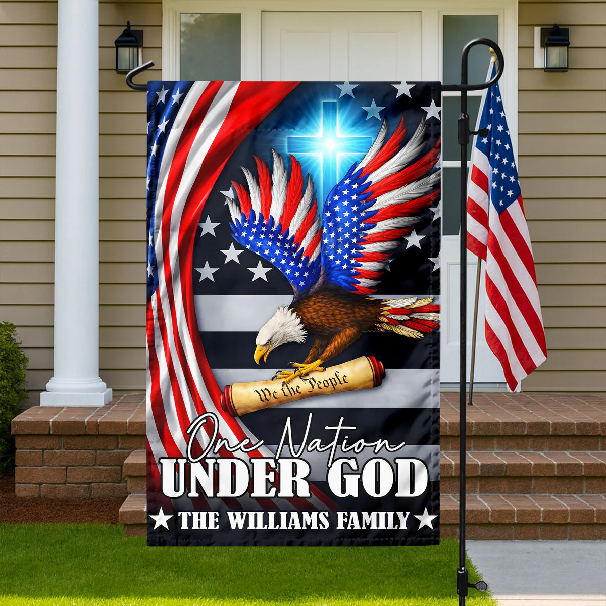 One Nation Under God USA Eagle - Personalized Flag - Patriotic Gift For Family HN02