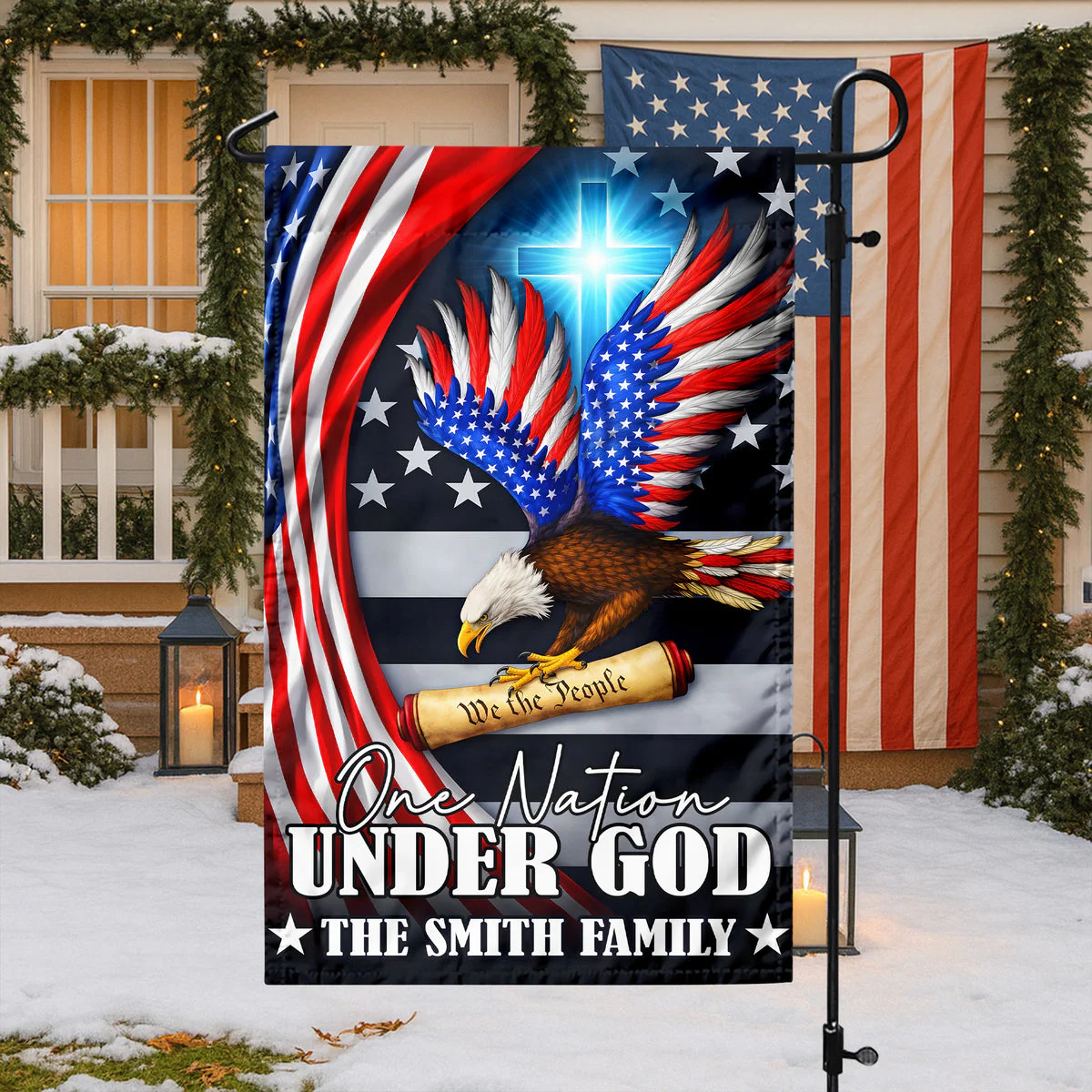One Nation Under God USA Eagle - Personalized Flag - Patriotic Gift For Family HN02 - Image 2