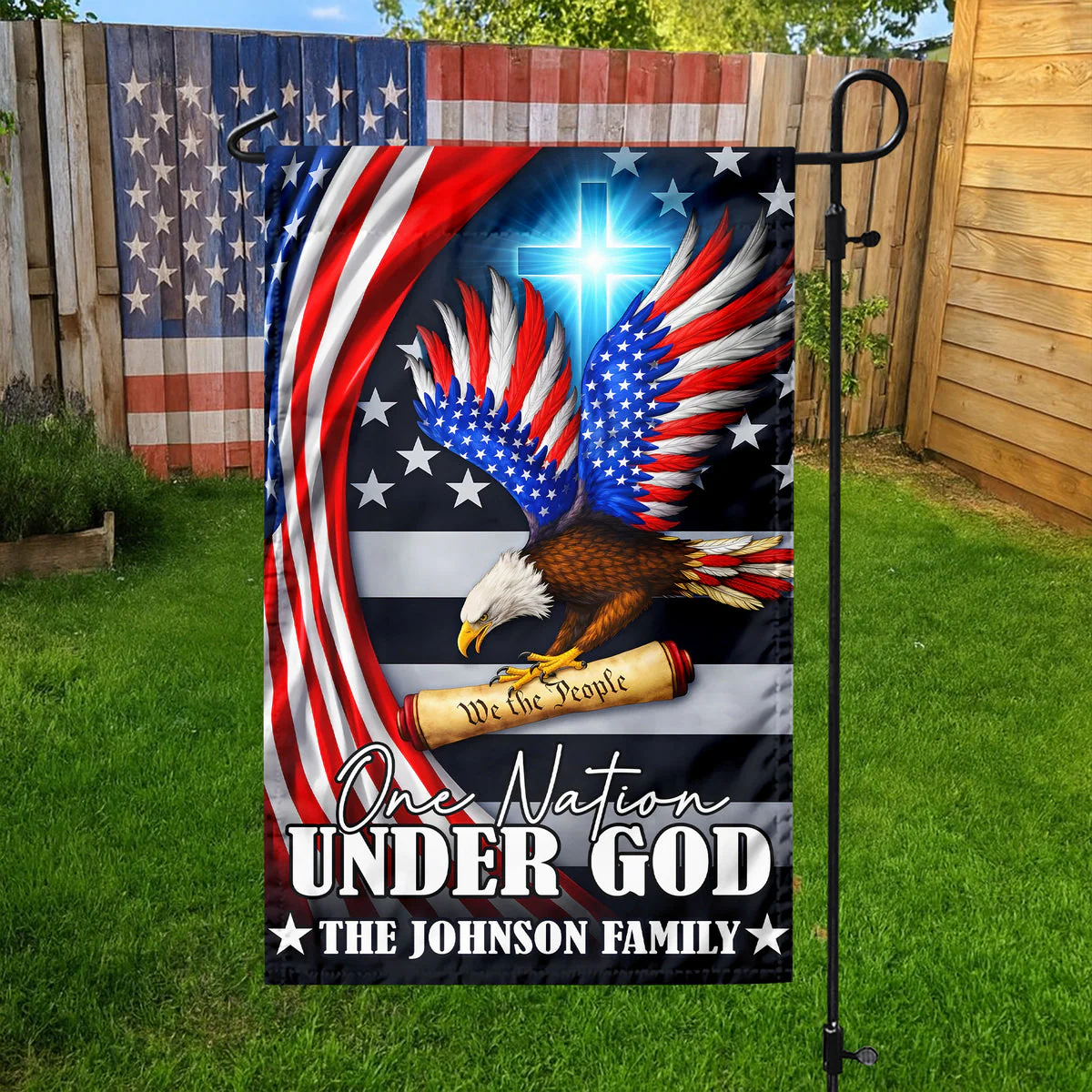 One Nation Under God USA Eagle - Personalized Flag - Patriotic Gift For Family HN02 - Image 4