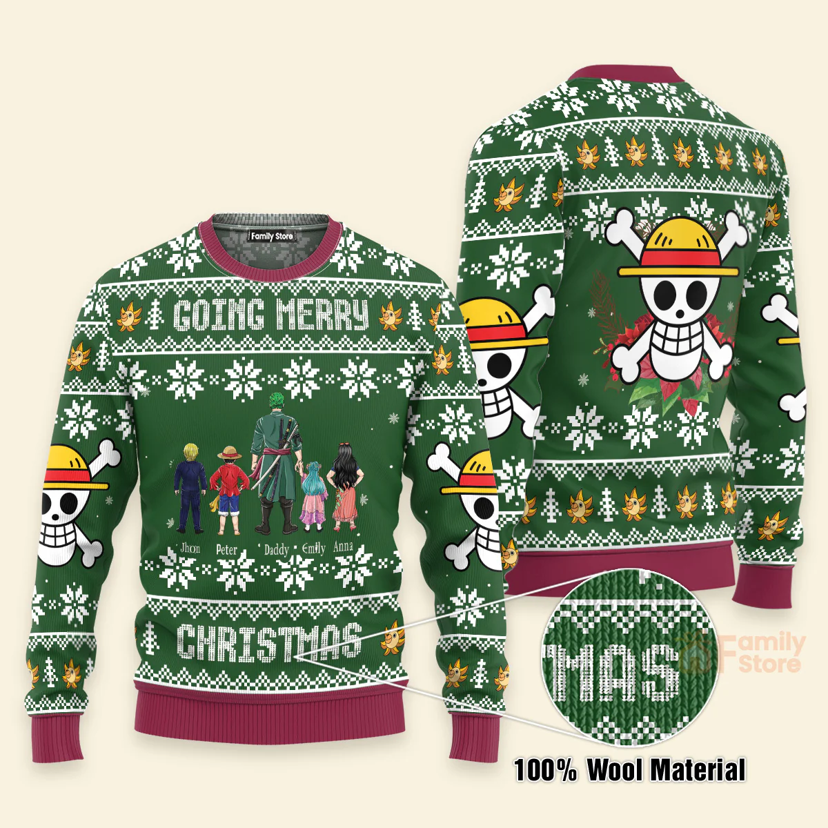 OnPi Pirate Adventure Family Green Pattern- Personalized Ugly Sweatshirt - Gift for Dad, Grandpa, Husband CL11 NH96 - Image 3