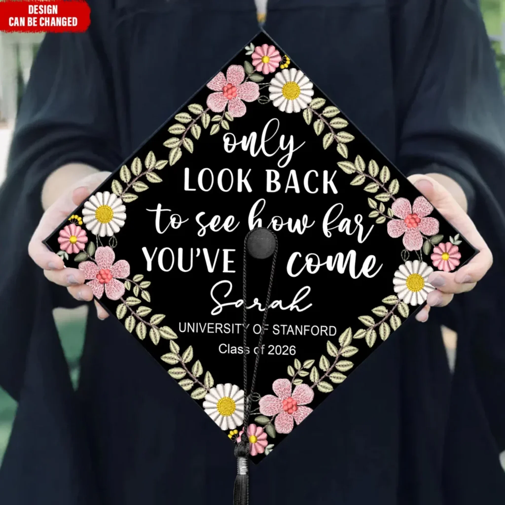 Only Look Back To See How Far You've Come - Personalized Graduation Cap Topper | NA94