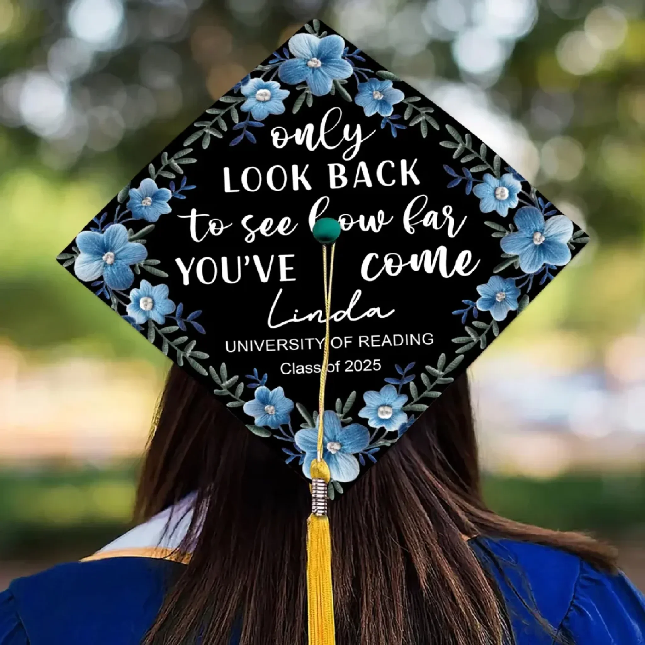 Only Look Back To See How Far You've Come - Personalized Graduation Cap Topper | NA94 - Image 3