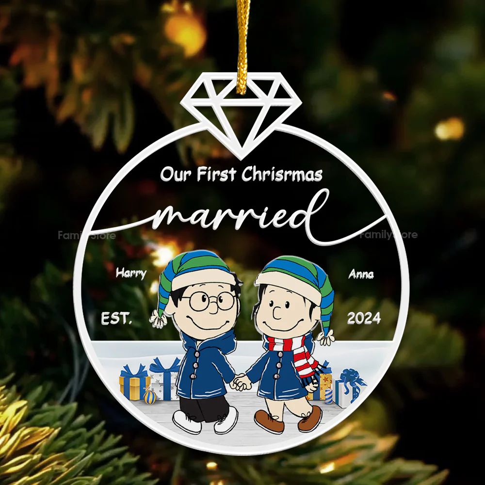 Peanu Our First Christmas Married Peanut - Personalized Acrylic Ornament - Gift For Couple, Husband Wife - CL43 NH96 - Image 4